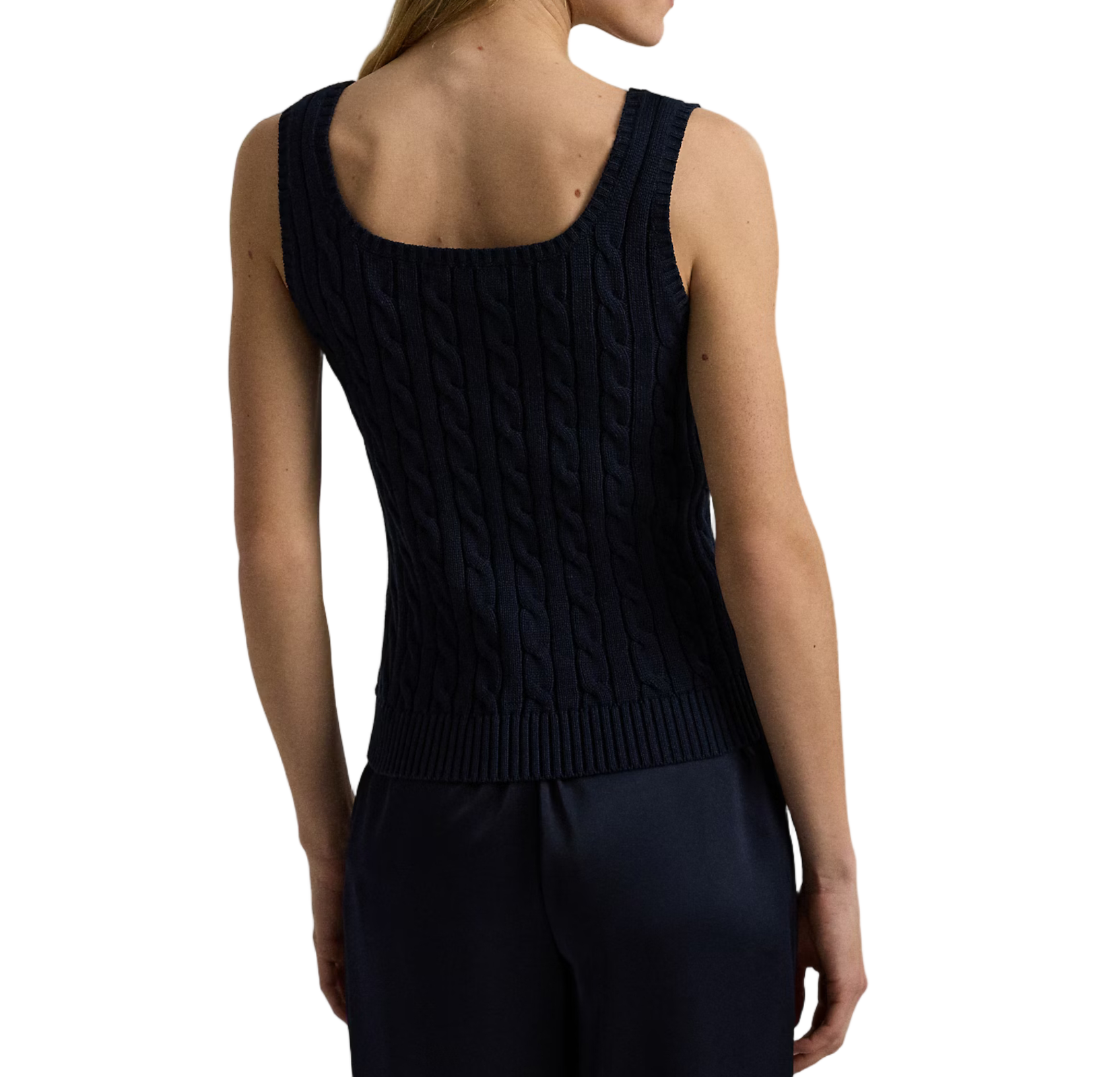 Gassed Cotton Cable Knit Sleeveless Pullover