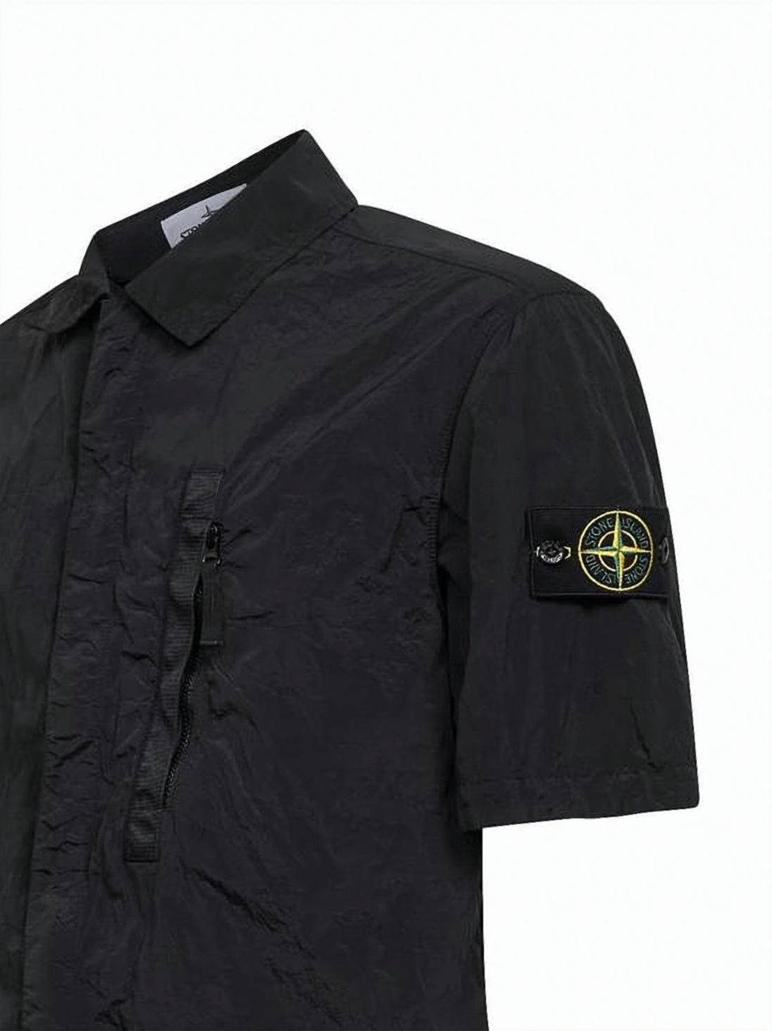 Short-Sleeve Black Shirt with Front Zippered Pocket