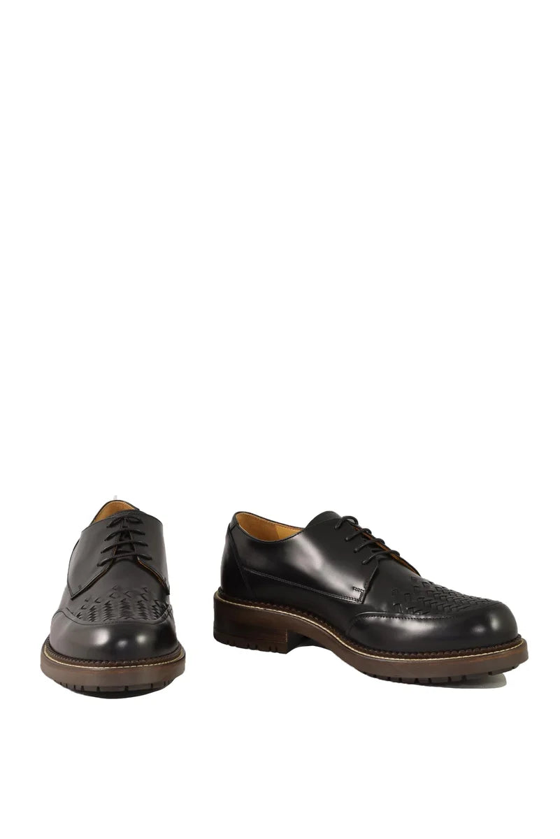 Rubber Sole Lace-up Shoes - Black