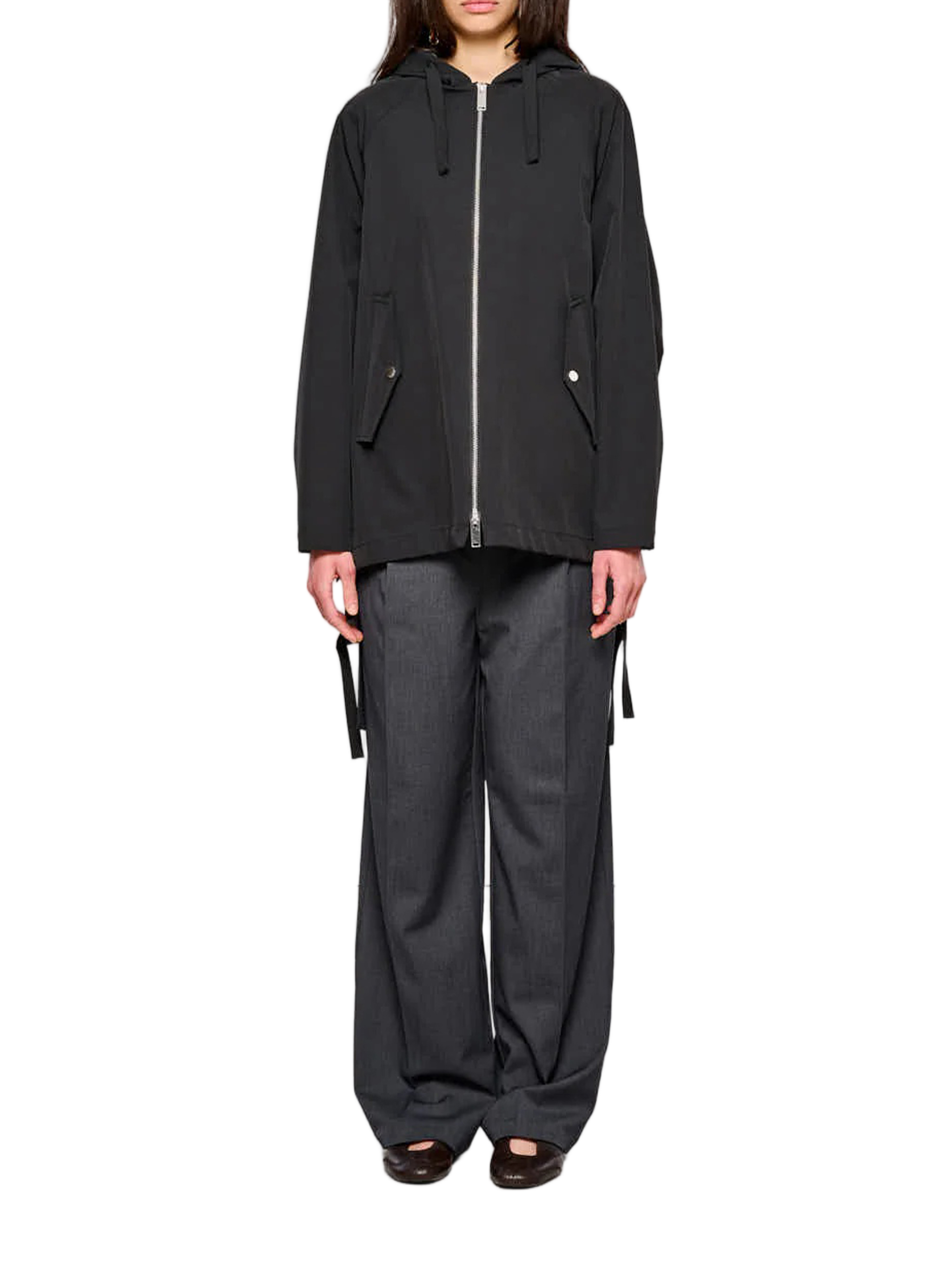 Black Cape Two Layers Hooded Cape Jacket