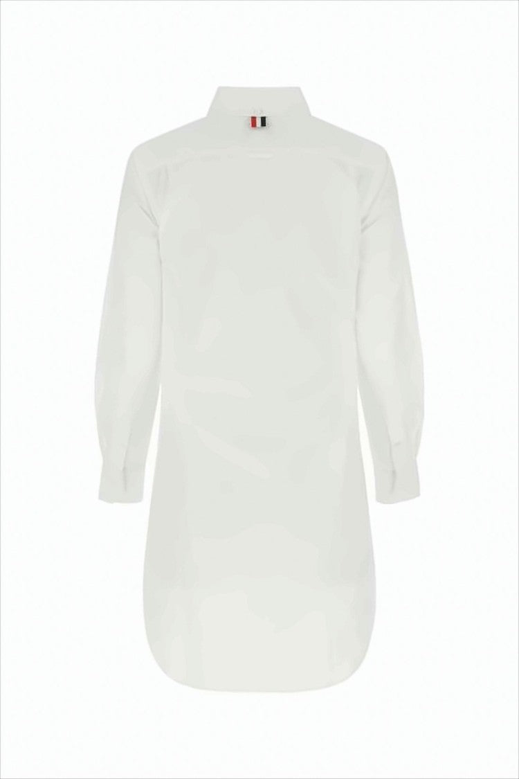 Classic Shirt Midi Dress with Curved Hem and Branded Detail