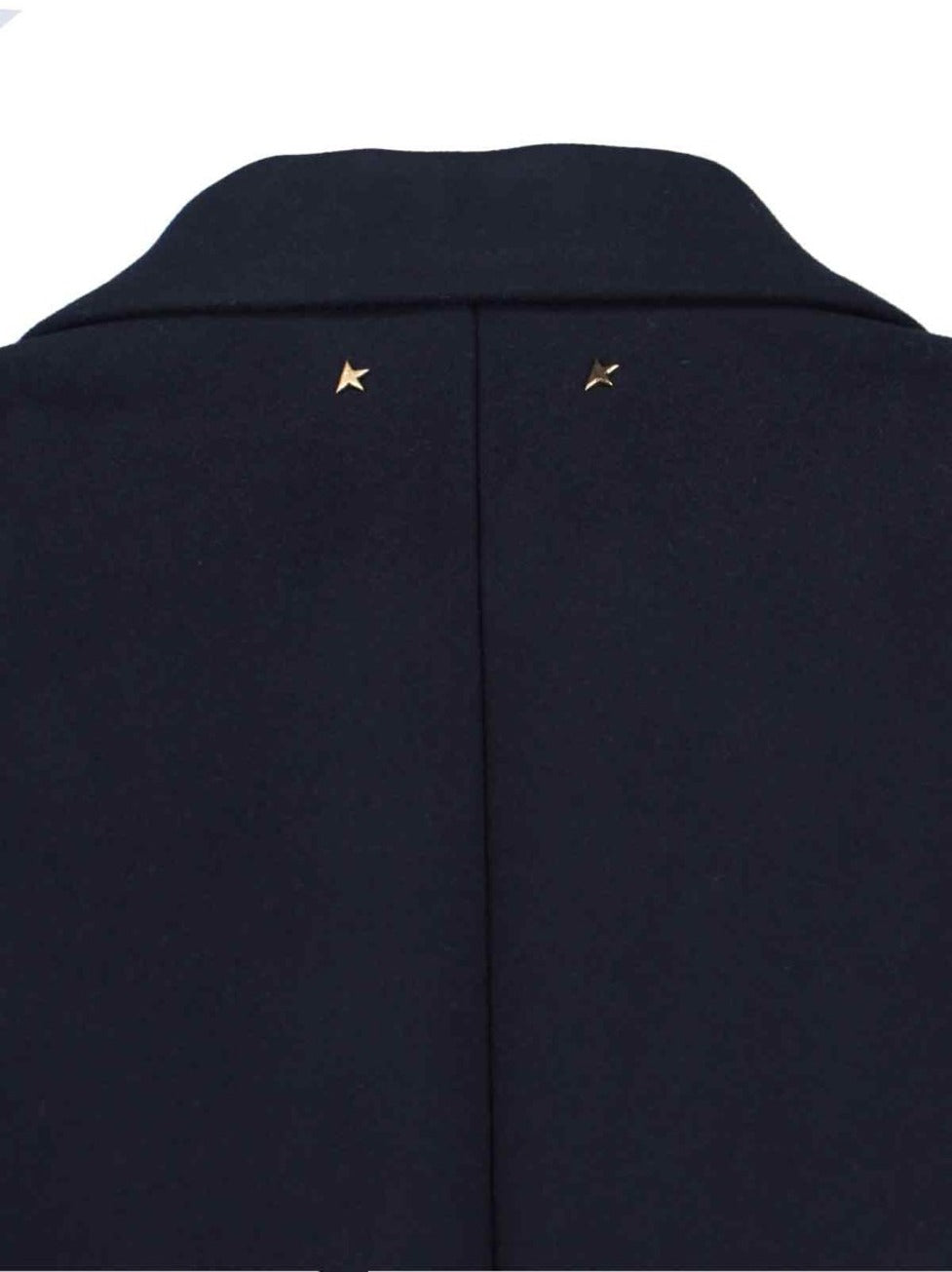 Navy Wool Blend Coat With Star Logo