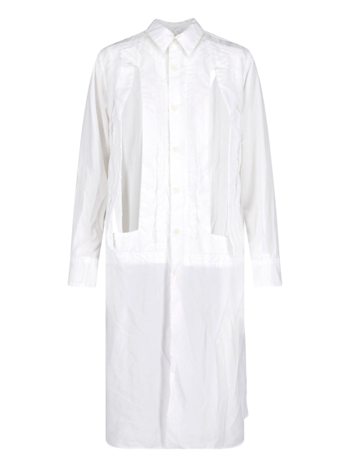White Pleated Detail Shirt-Style Dress
