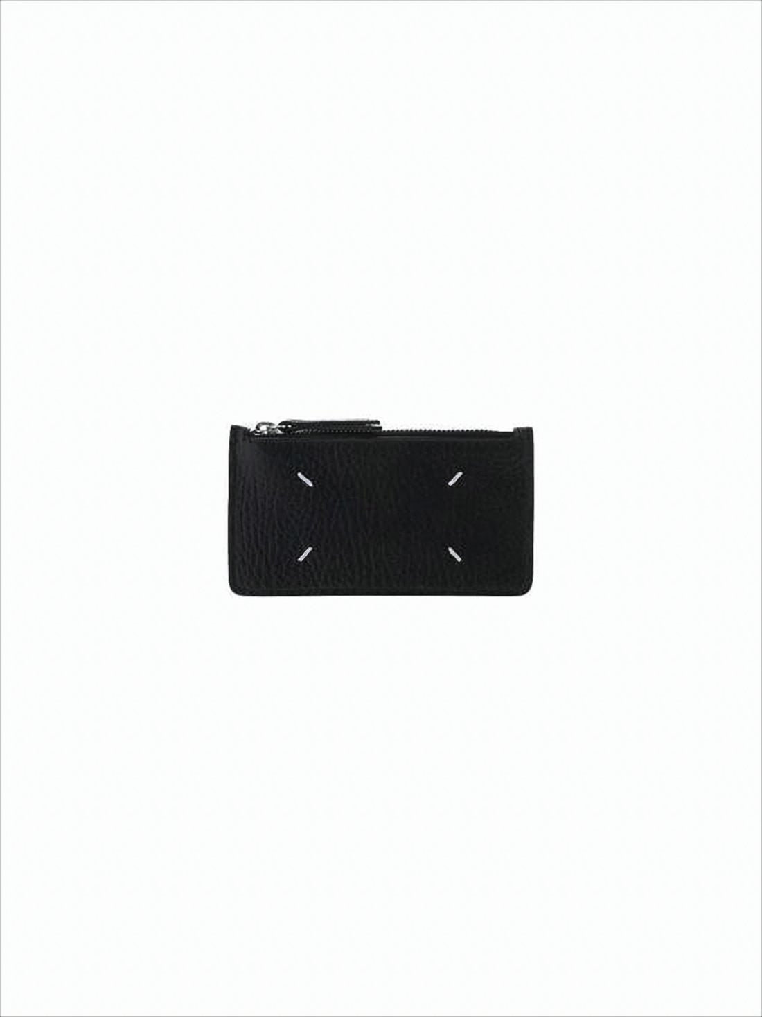 Textured Calf Leather Wallet with Zippered Closure