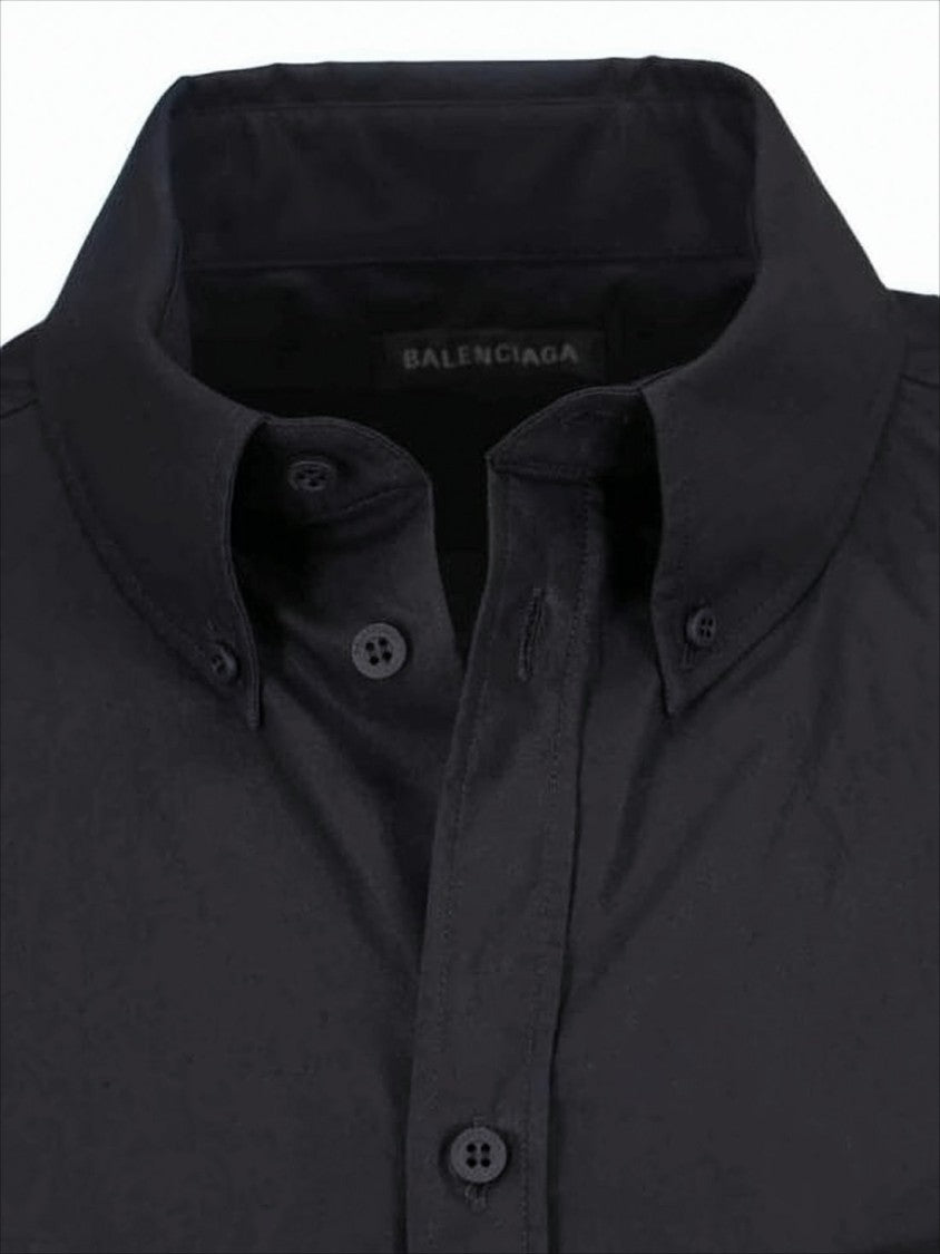 Short-Sleeved Black Cotton Shirt with Boxy Silhouette