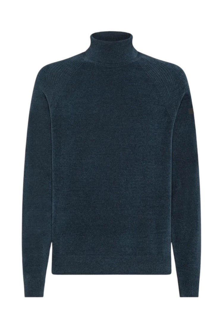 High Neck Blue Knitwear With Long Sleeves