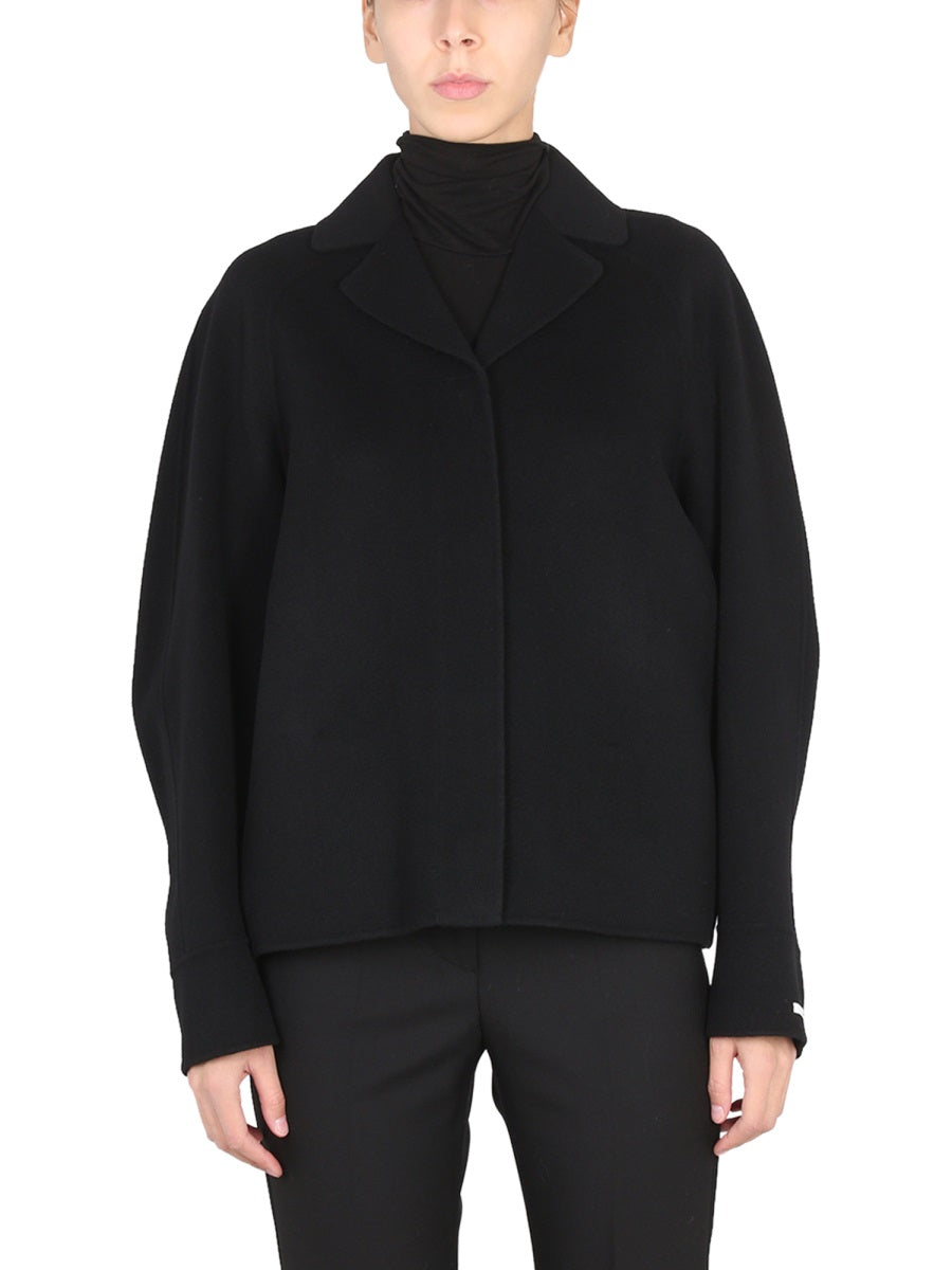 Boxy Black Short Coat With Notched Lapels