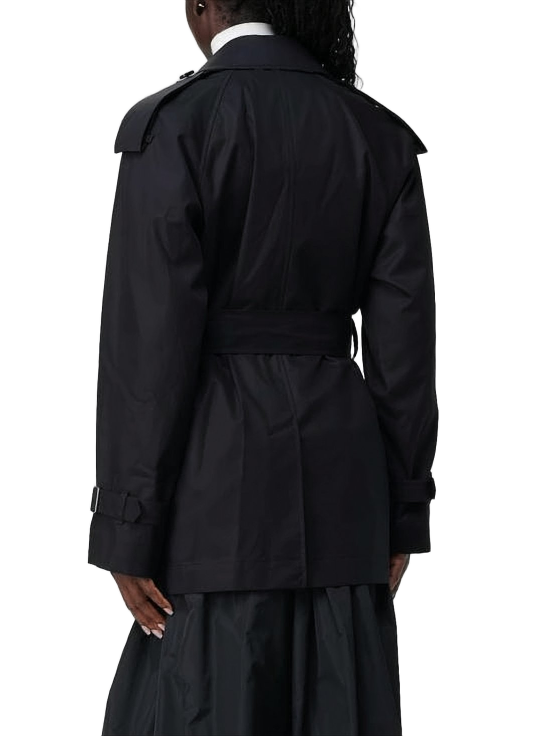 Double-Breasted Black Trench Coat with Belted Waist