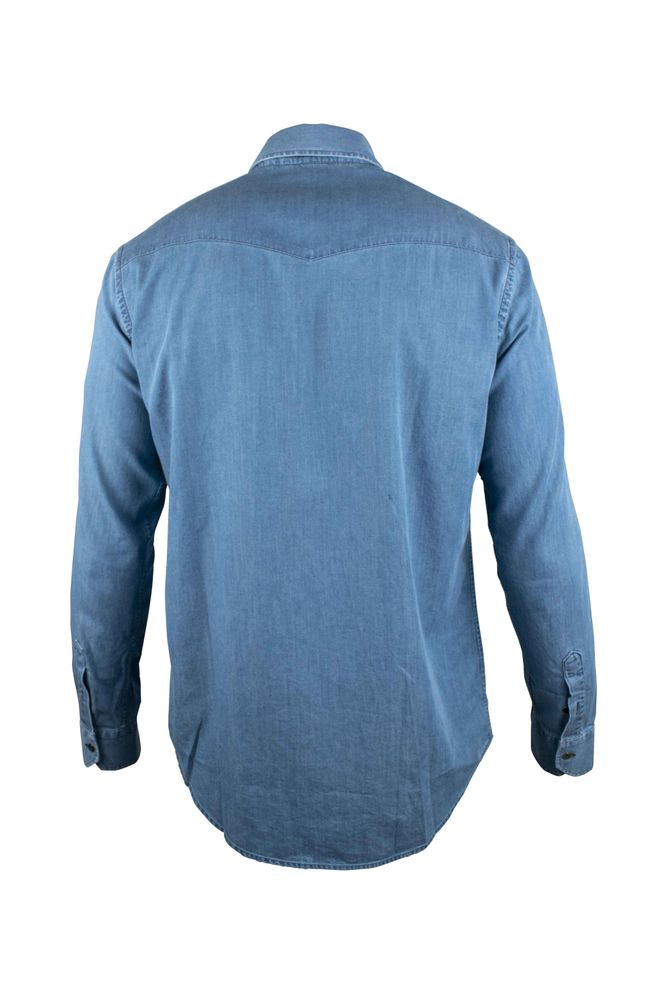 Denim Shirt With Mother-Of-Pearl Button Closure