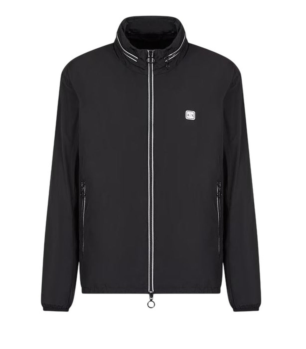 High Collar Zip-Up Coat With White Accents