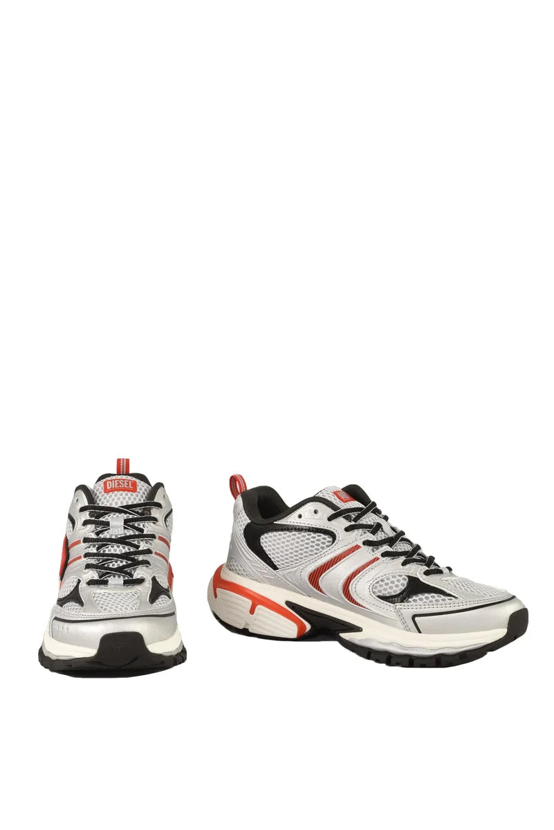 Dynamic Grey and Red Sneakers