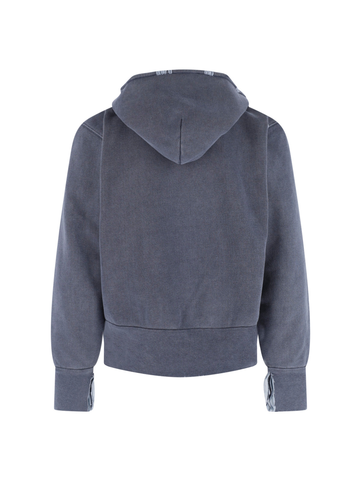 Blue Washed Distressed Relaxed Hooded Sweatshirt