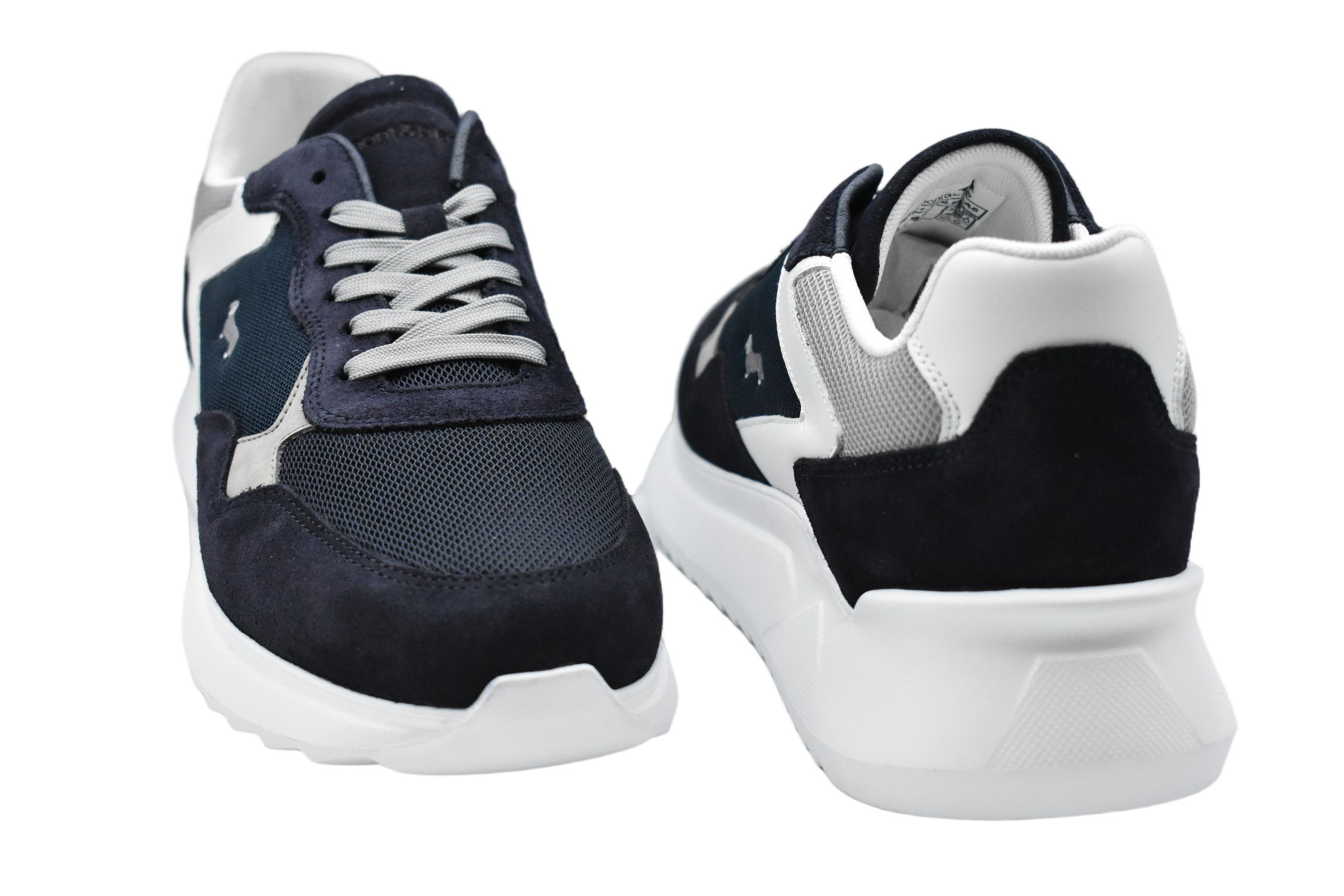 Low-Top Sneakers In Dark Blue Mesh With Suede Accents