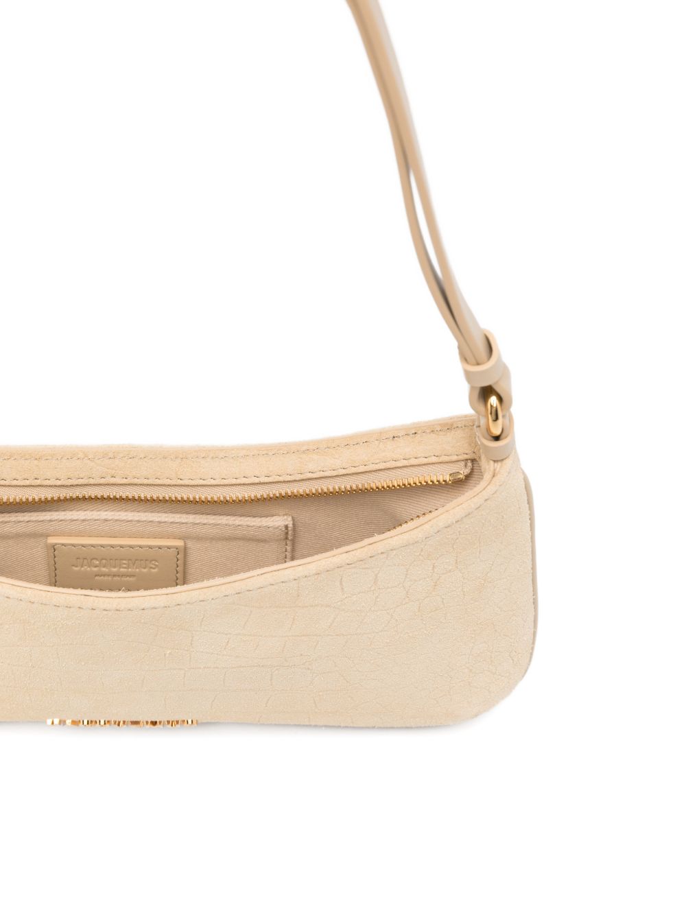 Beige Suede Top Handle Zip Bag