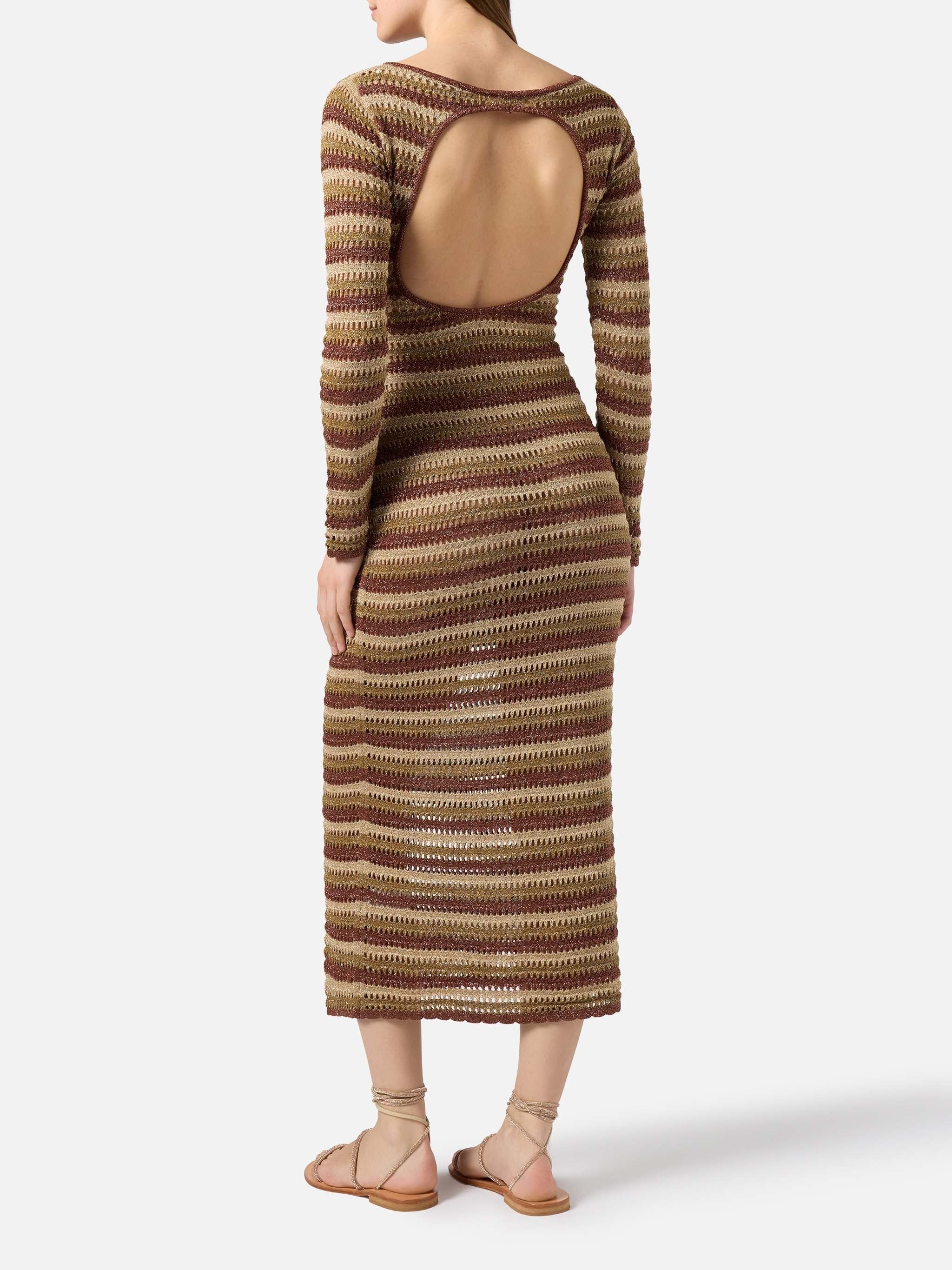 Fitted Midi Dress with Crochet Knit