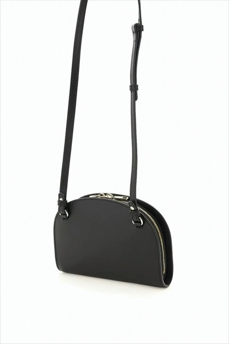 Semi-Circular Black Leather Crossbody Bag