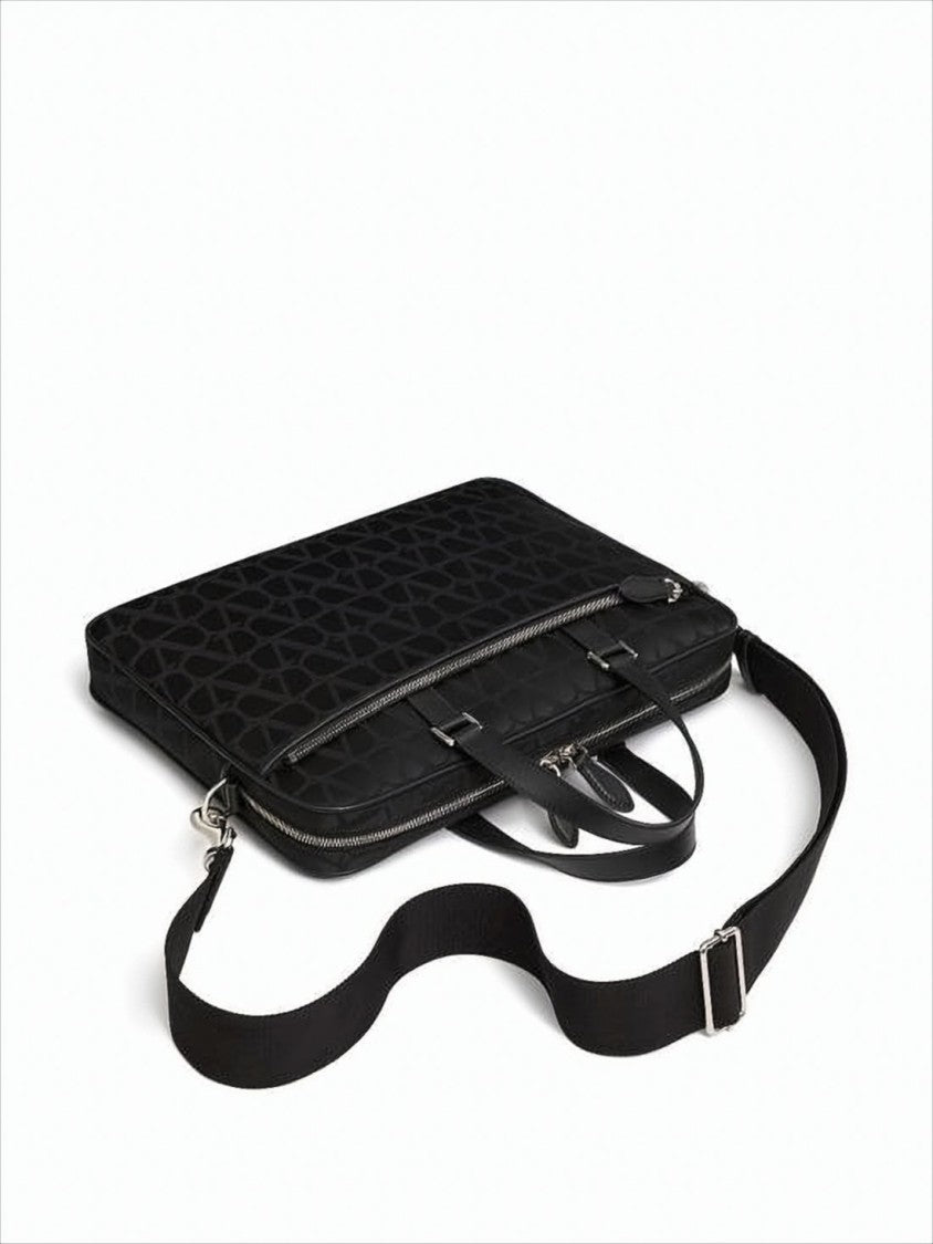 Rectangular Black Tote Bag with Calf Leather Accents