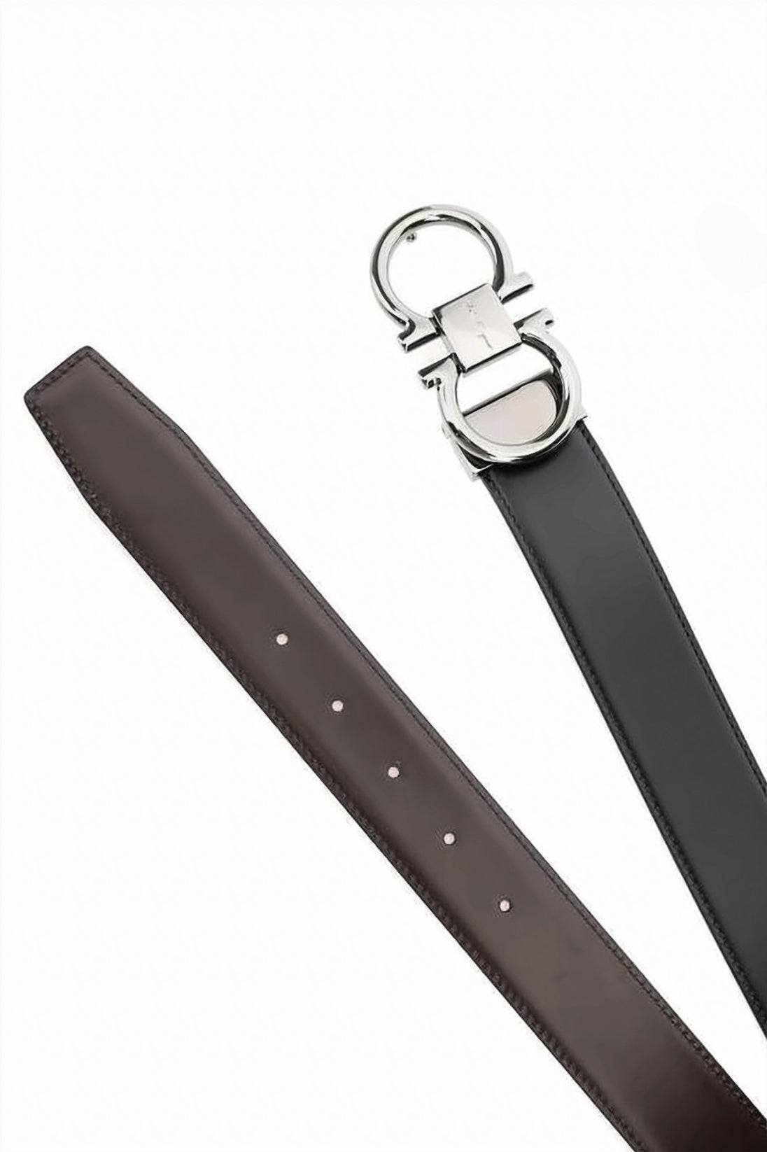 Cowhide Leather Belt with Silver-Tone Double Gancini Buckle