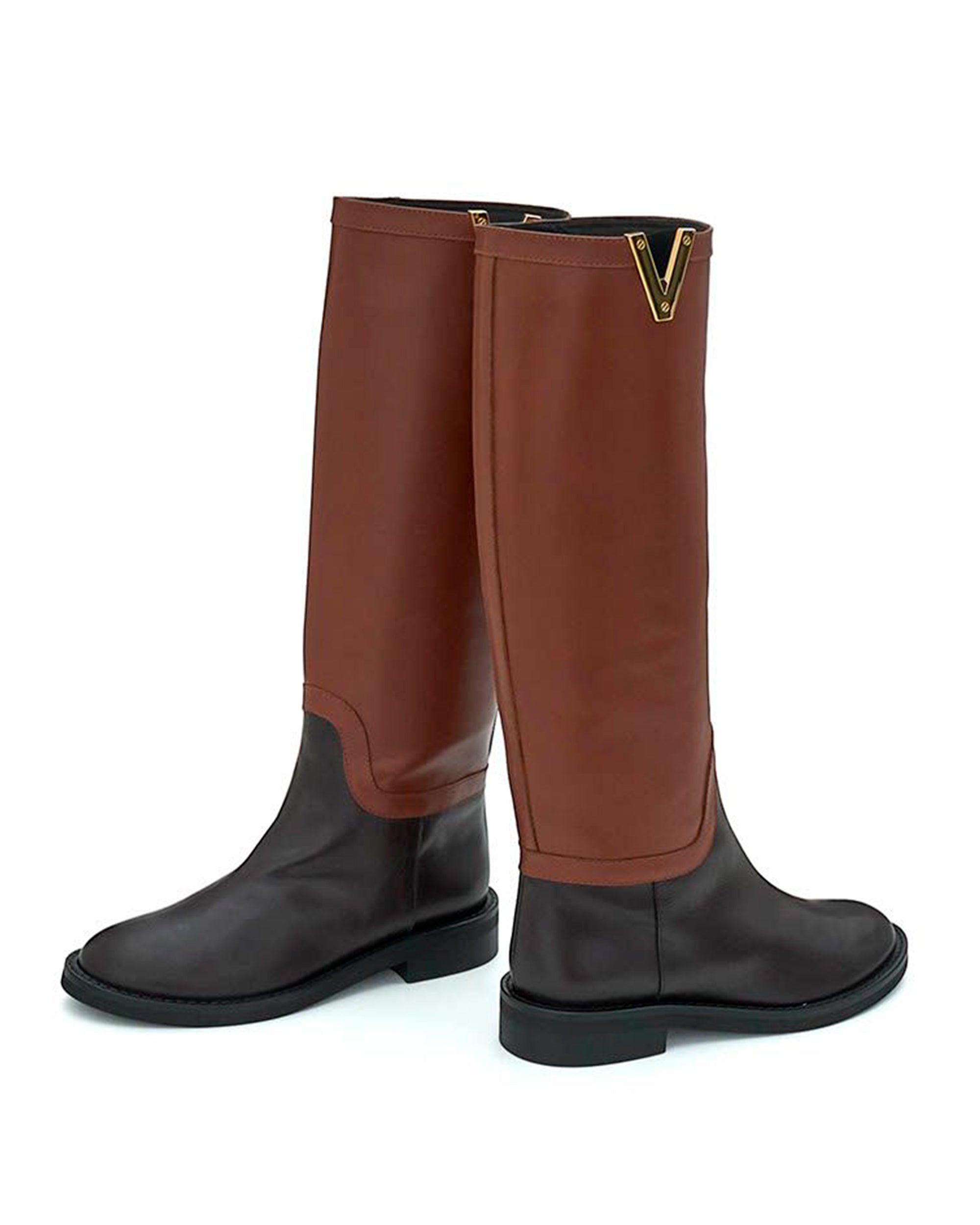 Two-Tone Knee-High Boots with Gold Accent