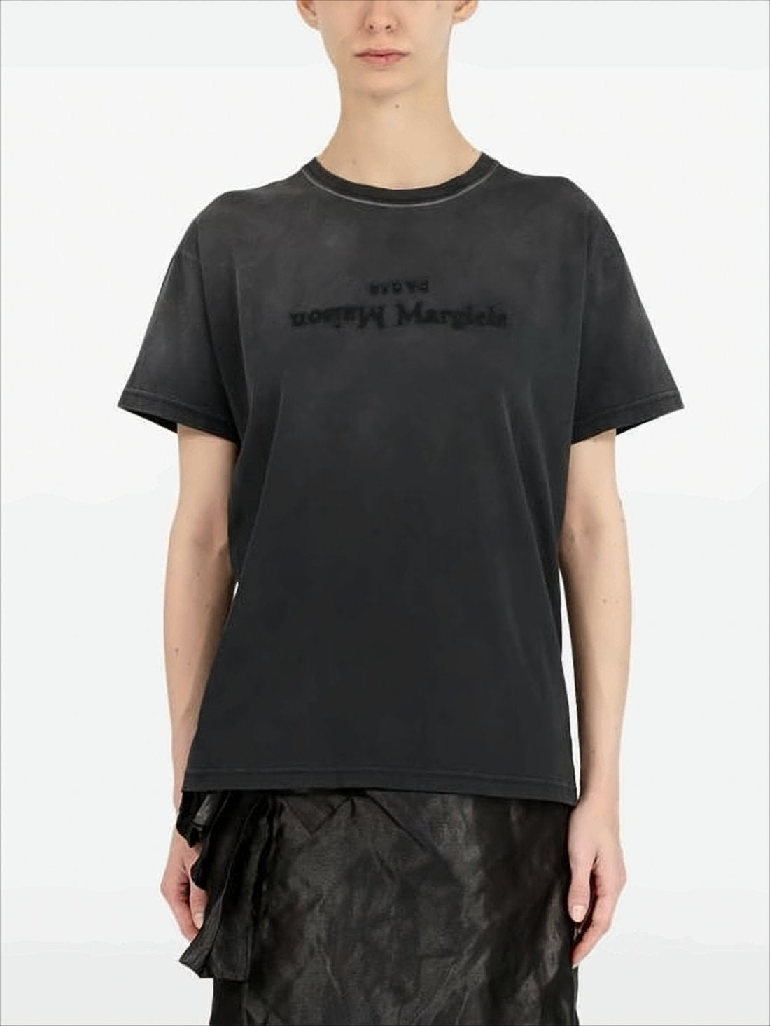 Boxy-Fit Black Cotton T-Shirt with Tonal Logo