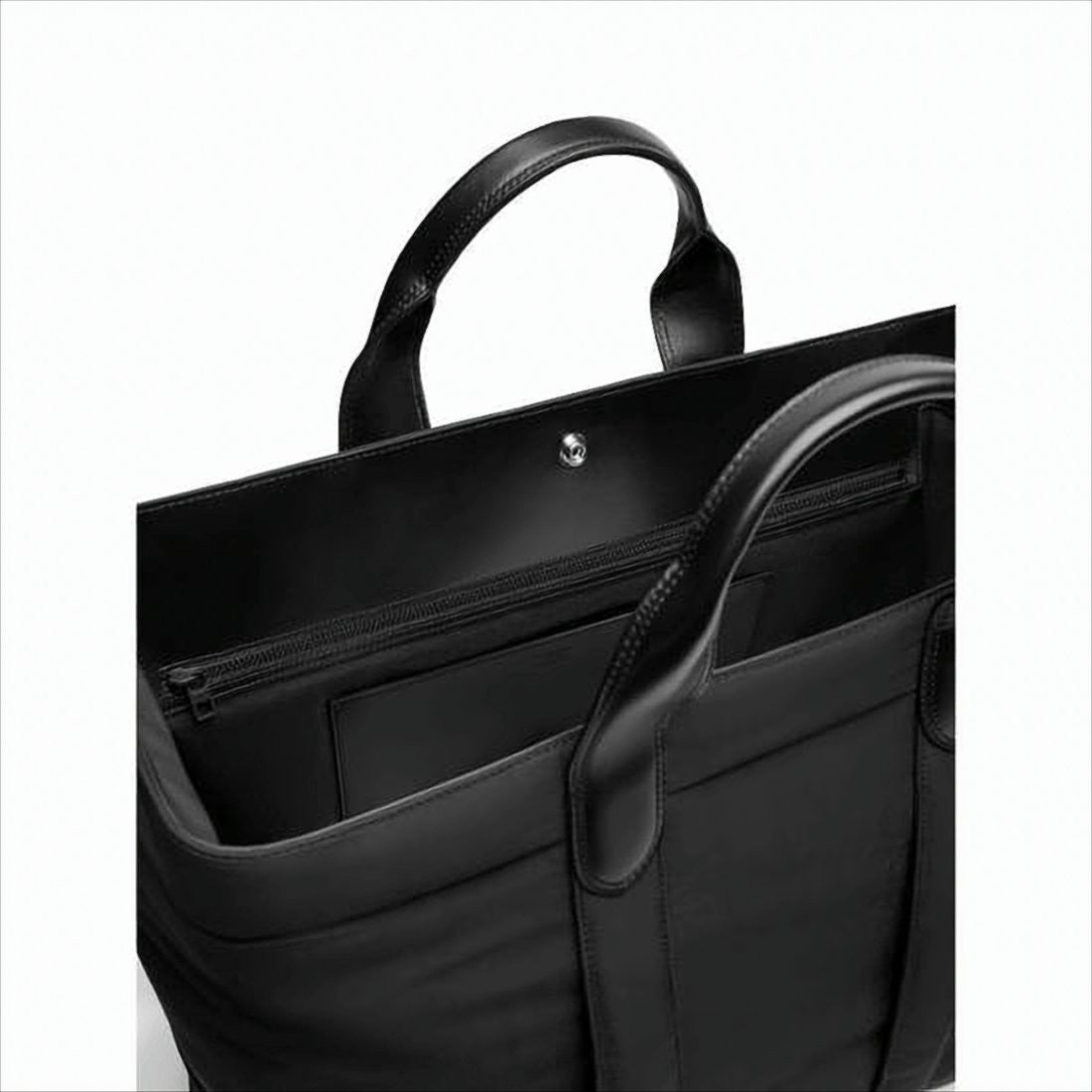 Nylon Tote Bag With Leather Accents And Adjustable Strap