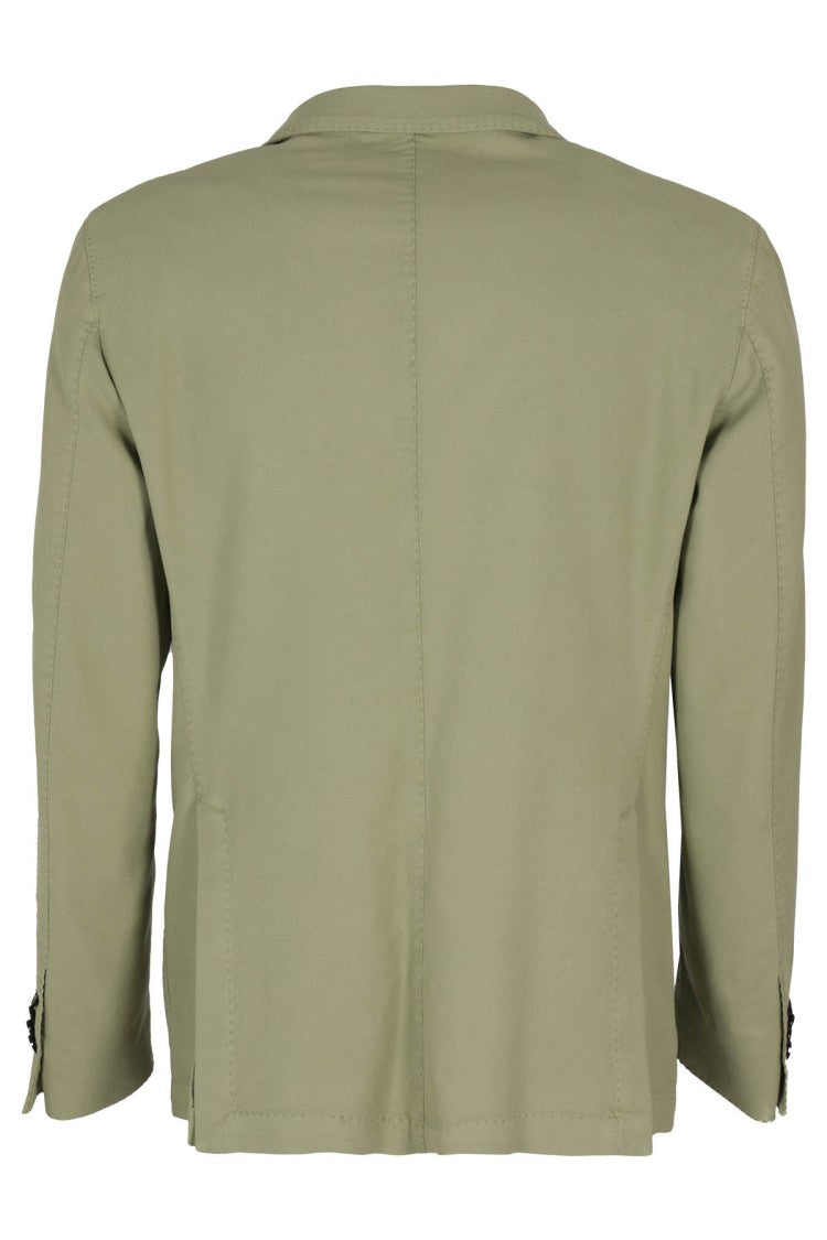 Single-Breasted Green Lyocell And Cotton Jacket
