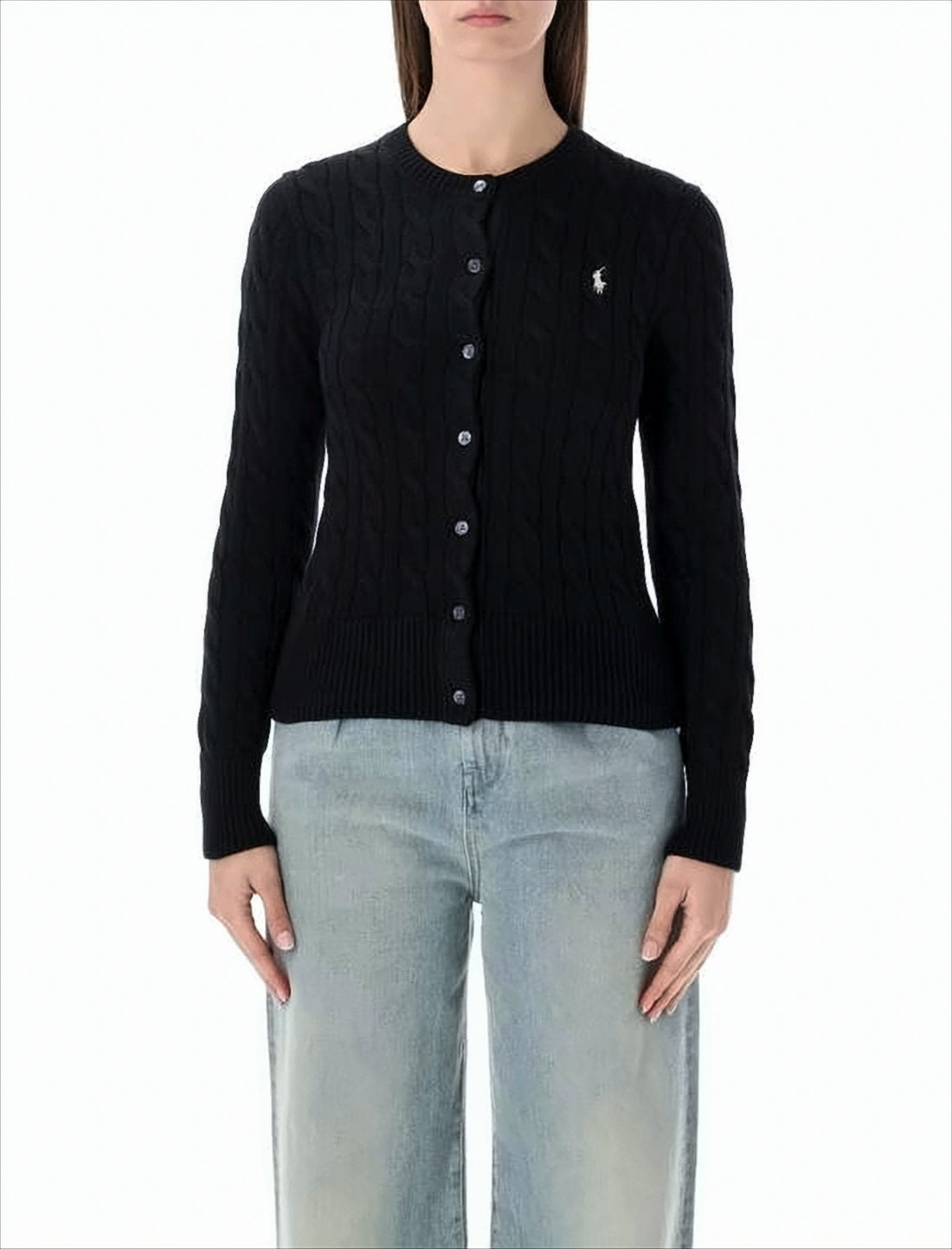 Textured Cable Knit Cardigan With Iconic Logo
