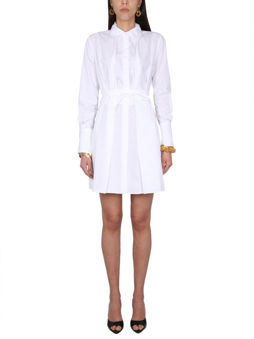 Pleated Shirt Dress With Button Closure