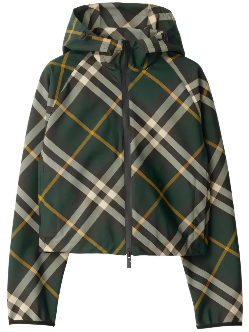 Cropped Hooded Jacket with Distinctive Plaid Pattern
