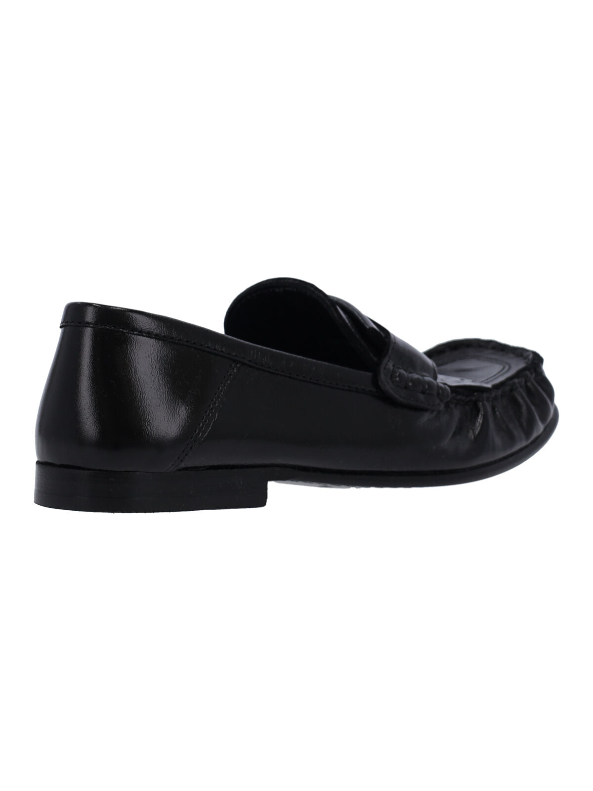 Black Polished Leather Moccasin Flats