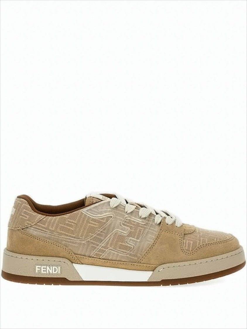Low-Top Sneakers with Monogram Pattern and Suede Overlay