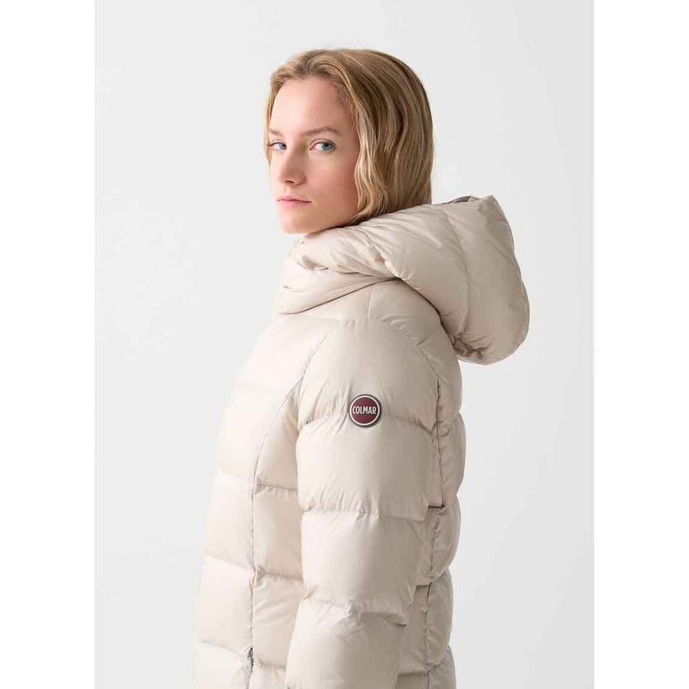 Long Puffer Coat With Synthetic Fur Trim