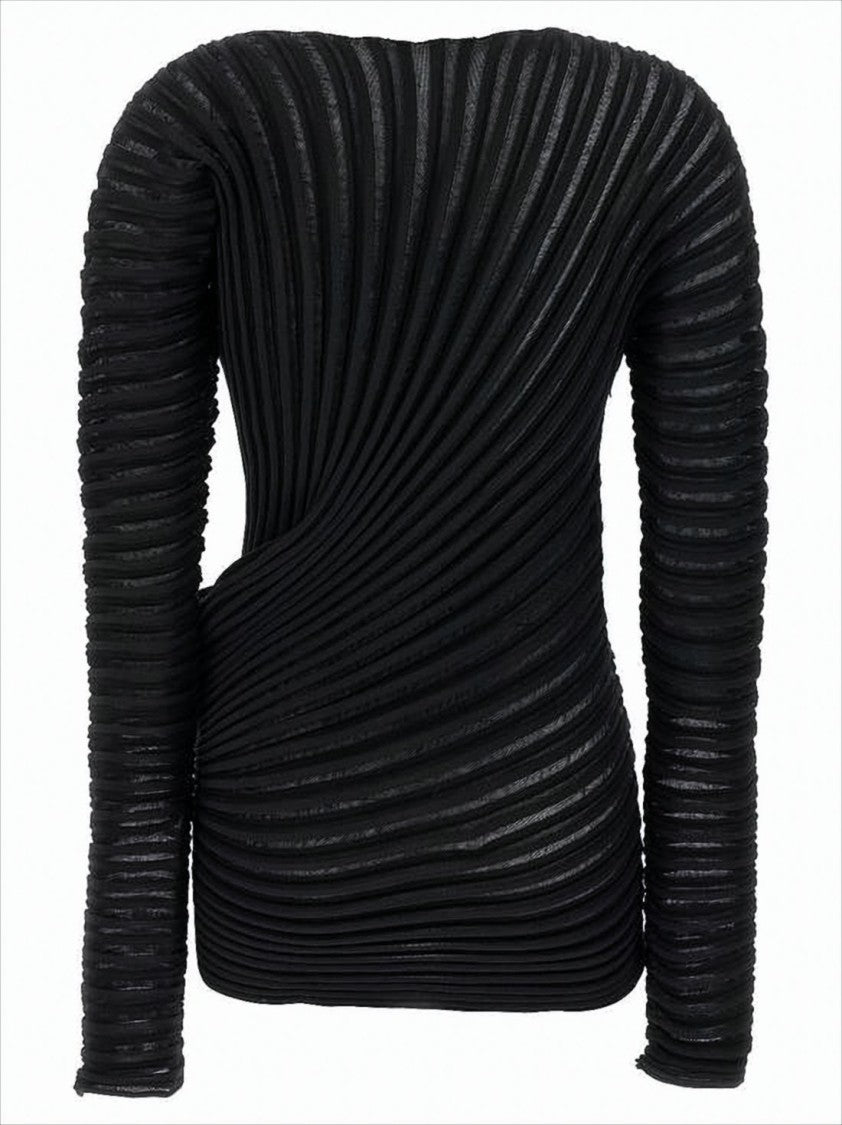 Textured Long-Sleeve Top with Draped Detail