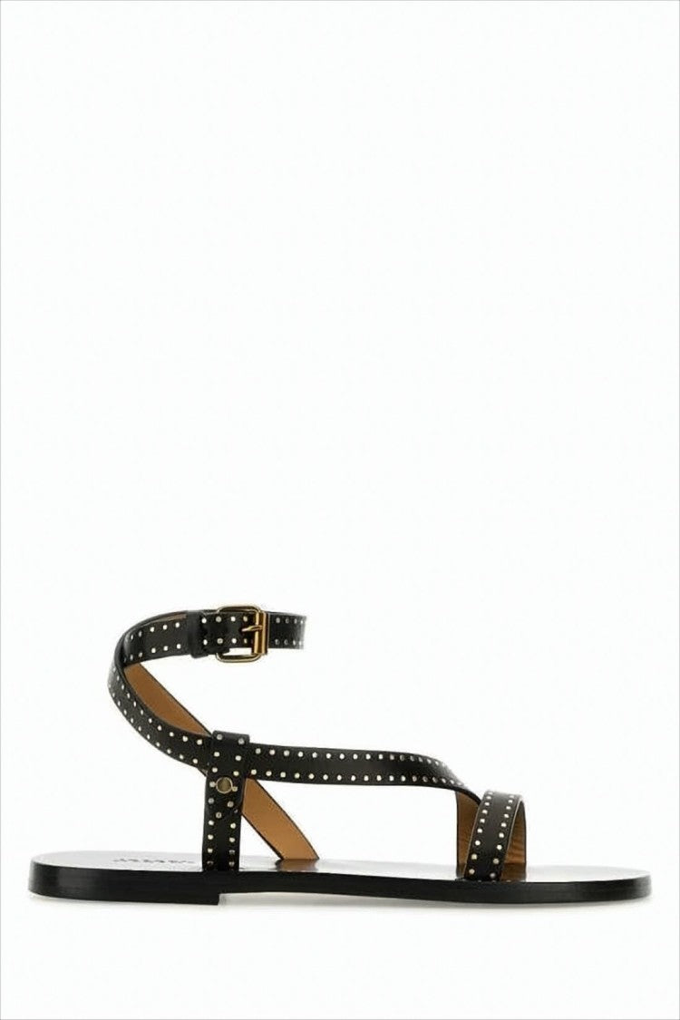 Black Leather Sandals with Metallic Studs
