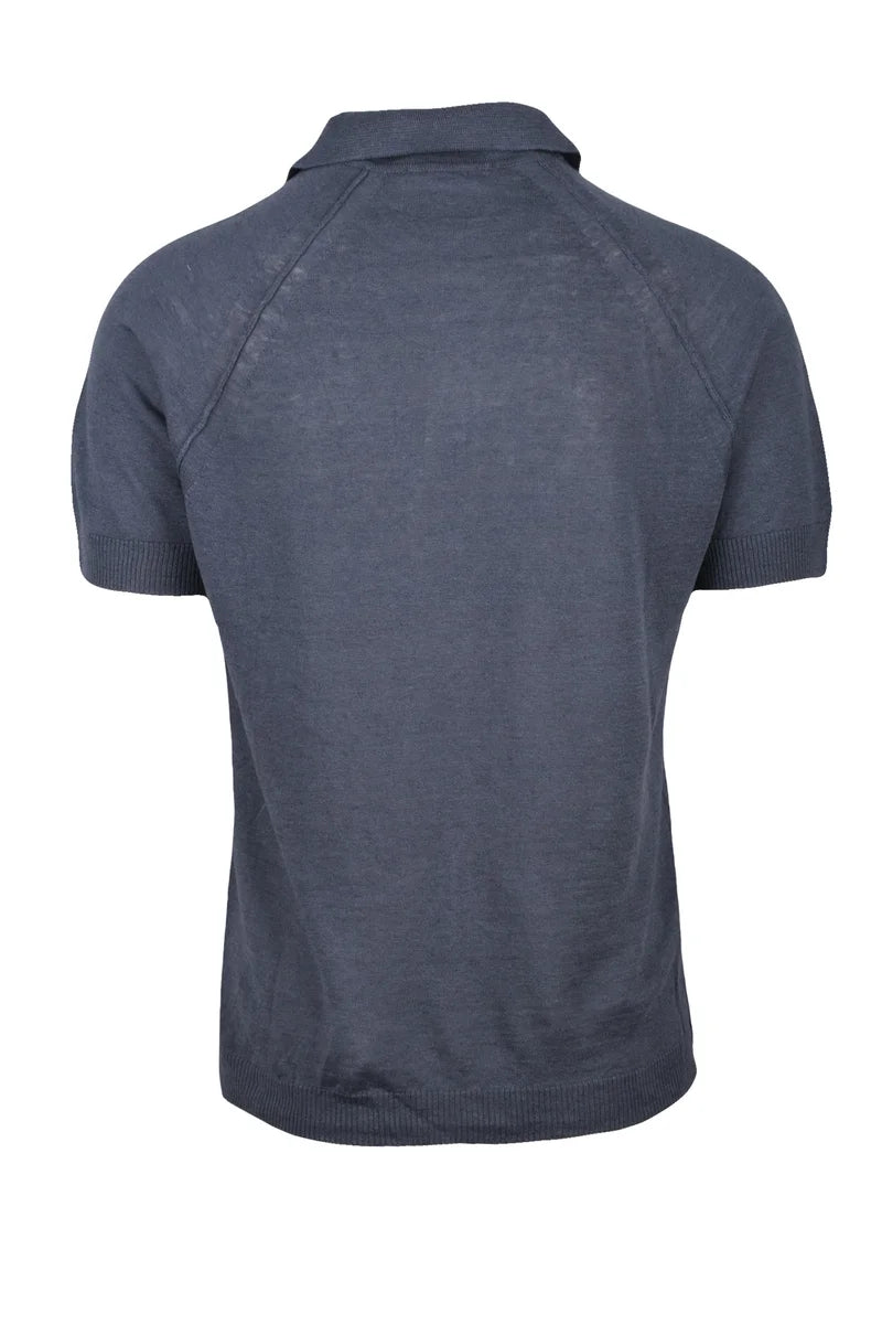 Grey Brushed Linen Cotton Knit Polo