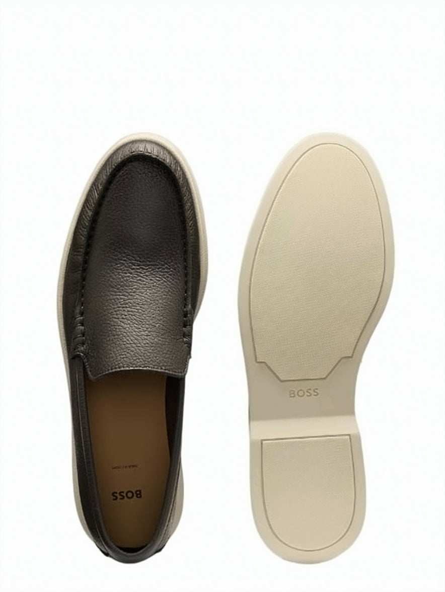 Brown Grained Leather Loafers