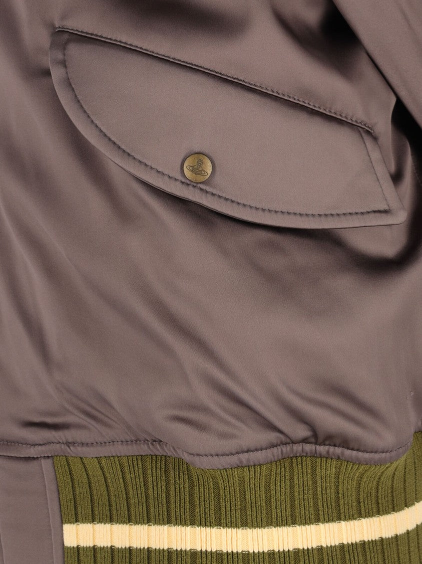 Bomber-Style Grey Jacket With Ribbed Details