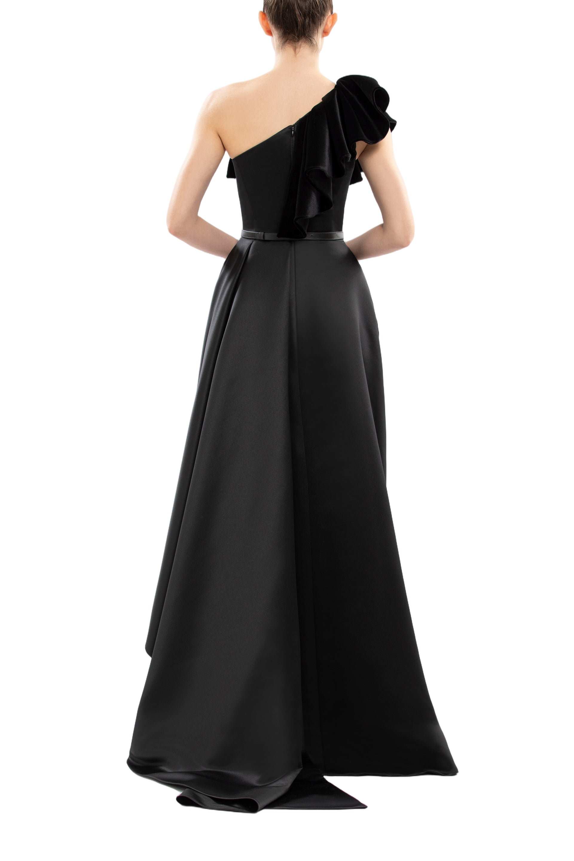 One-Shoulder Velvet And Satin Dress