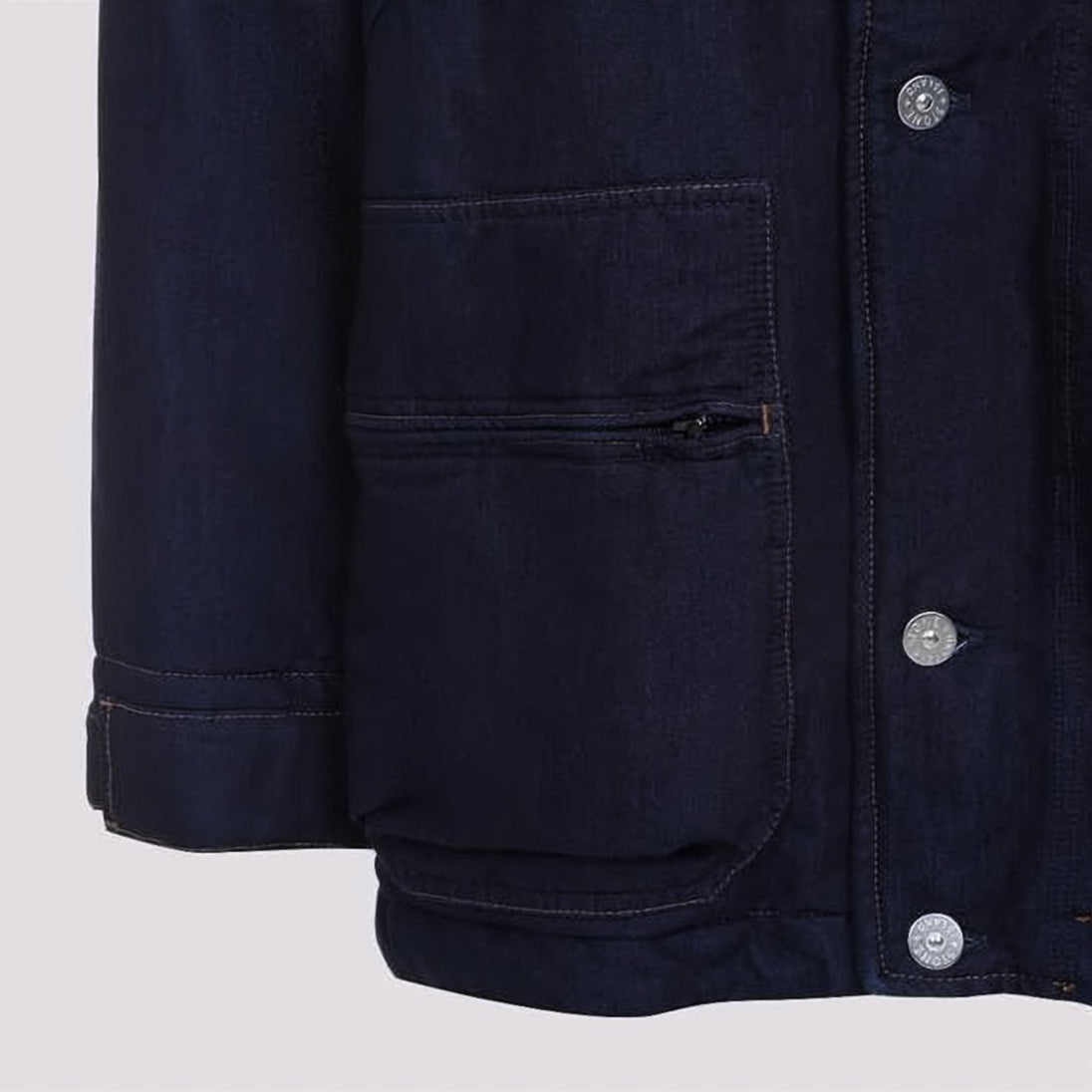 Navy Padded Jacket With Structured Collar And Detachable Hood