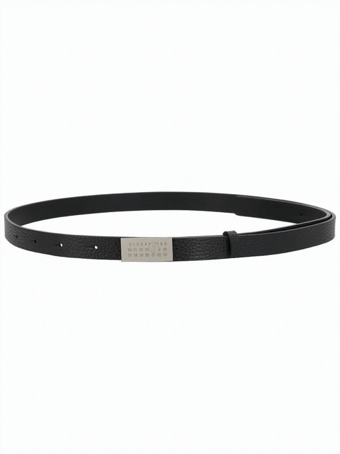Textured Calf Leather Belt with Rectangular Buckle and Numeric Detailing
