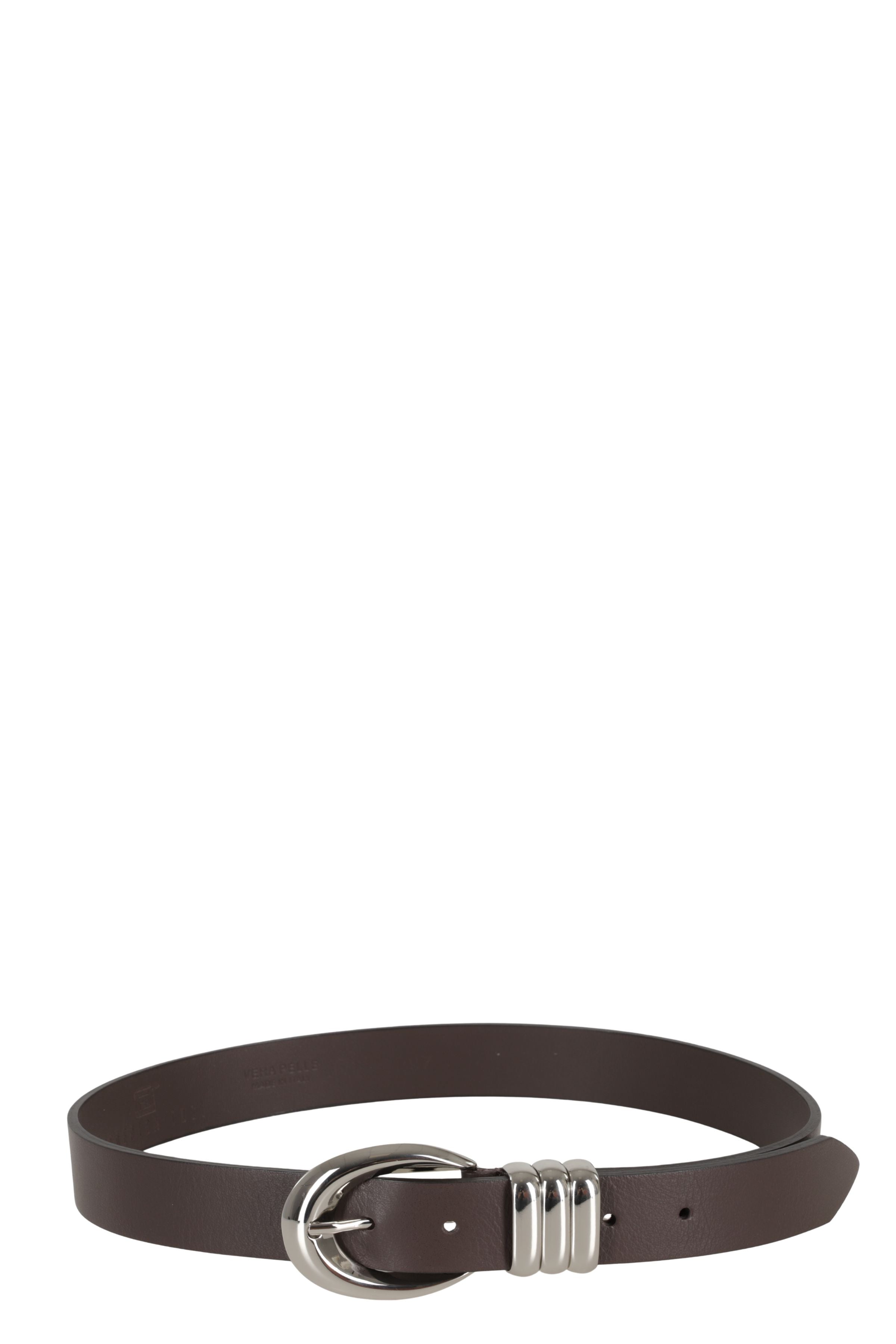 Slim Brown Leather Belt with Polished Silver Buckle