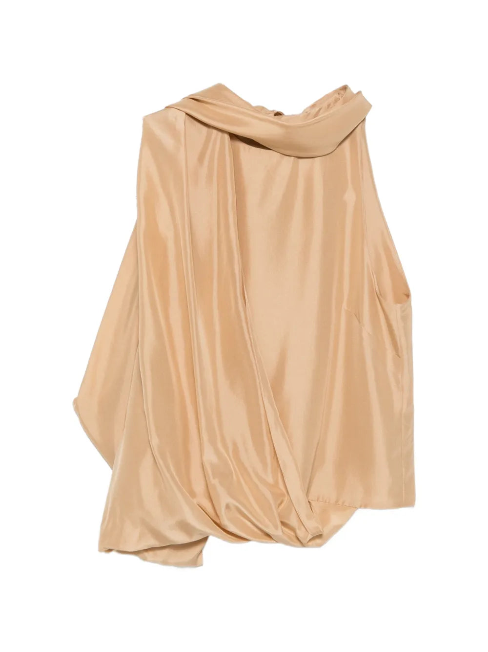 Asymmetrical Satin Top with Draped Cowl Neckline