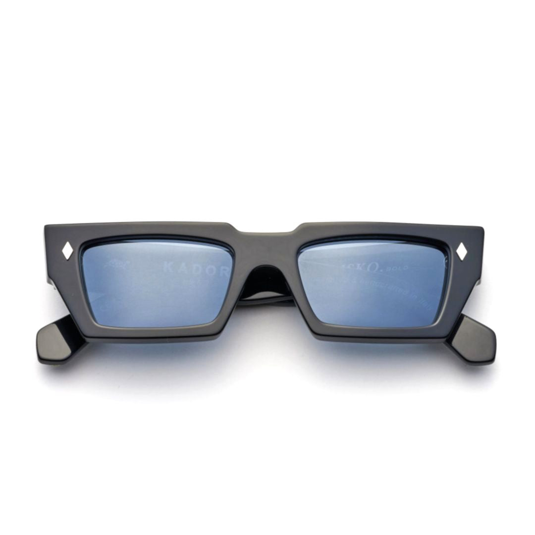 Disko Bold Chunky Black Rectangular Sunglasses with Blue-Tinted Lenses