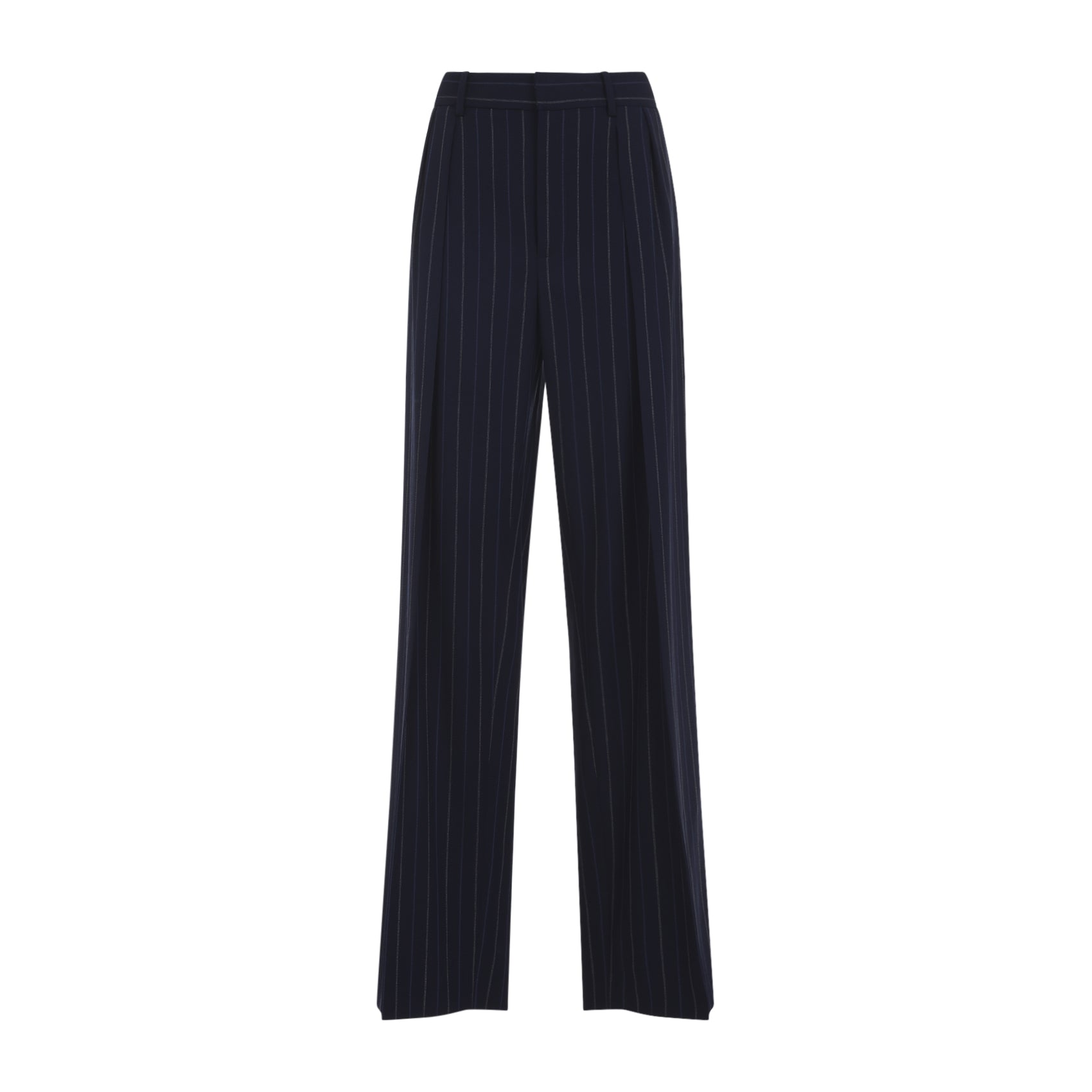 Straight-Leg Trousers with High Waist and Vertical Pinstripes