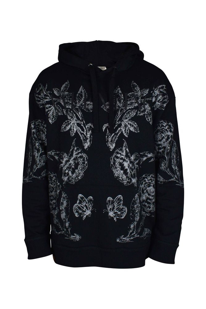 Valentino Floral Print Hoodie With Kangaroo Pocket