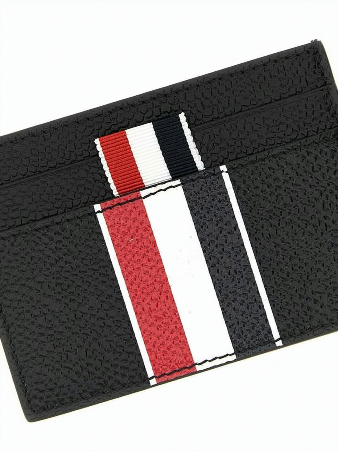 Pebble Grain Leather Card Holder with RWB Stripe Detail