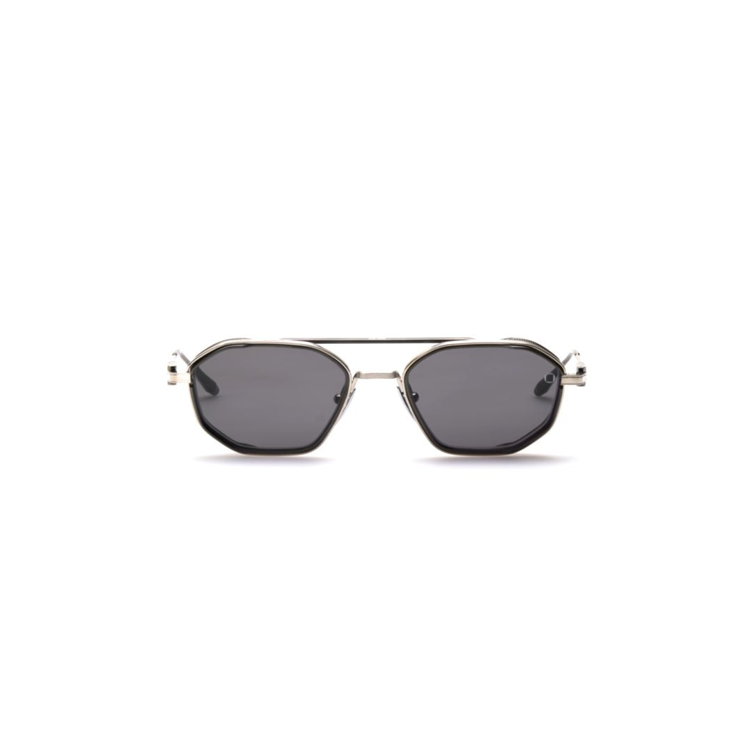Aks-508 Geometric Frame Sunglasses with Silver Metallic Finish