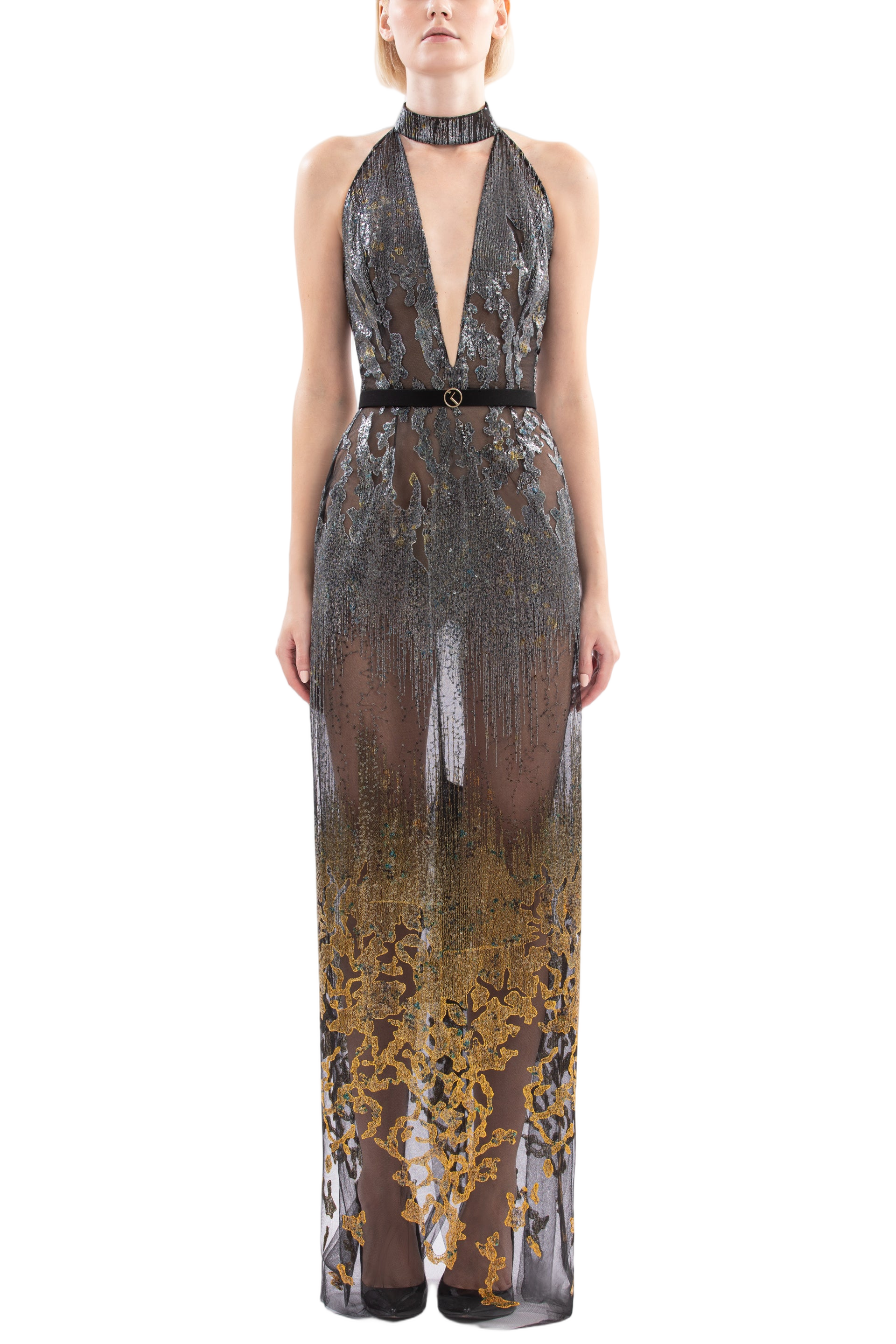 Long Embellished Fitted Dress
