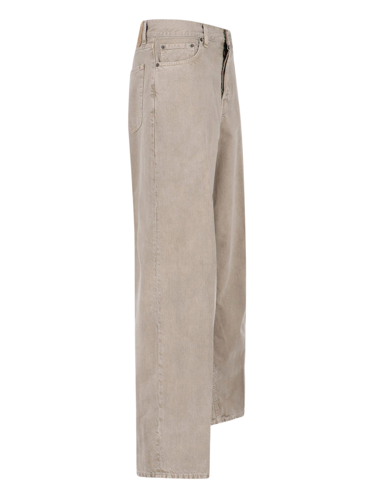Wide-Leg Beige Denim And Linen Jeans With Five-Pocket Design
