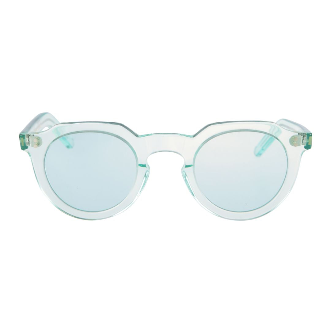 Storiko Translucent Light Green Rounded Sunglasses with Thick Temples
